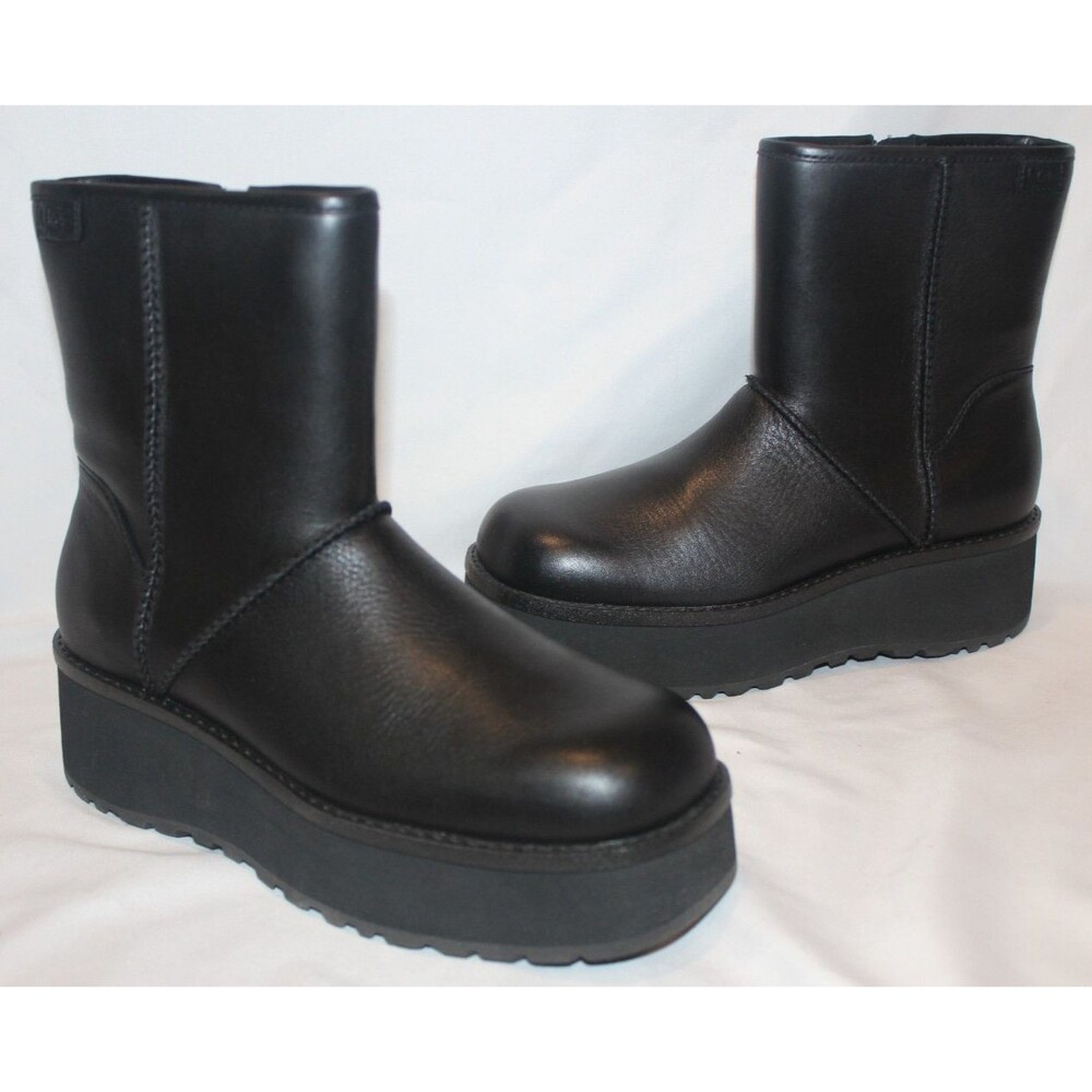 UGG CITYFUNC LEATHER WATERPROOF ZIP UP WOMEN'S BOOTS BLACK NIB